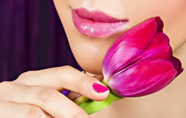 Flowers, face, lips, tulips