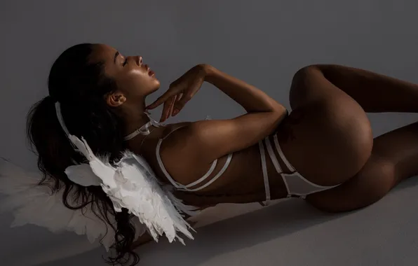 Ass, pose, background, model, body, panties, wings, shadow