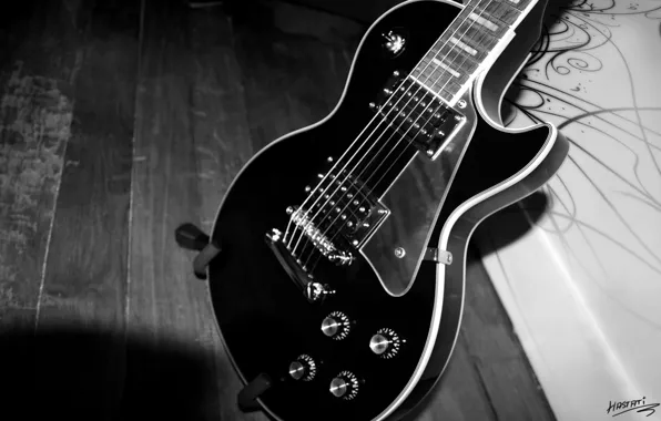 Picture style, guitar, black and white, strings, case, tool, Grif, music