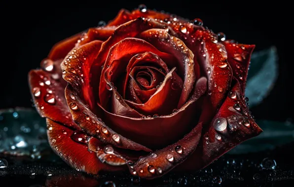Flower, drops, macro, flowers, rose, roses, petals, red