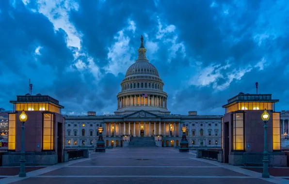 The sky, clouds, lights, the evening, area, lights, Washington, USA