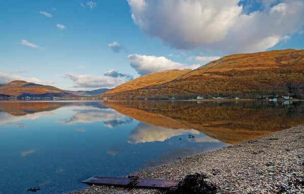 Mountains, lake, hills, shore