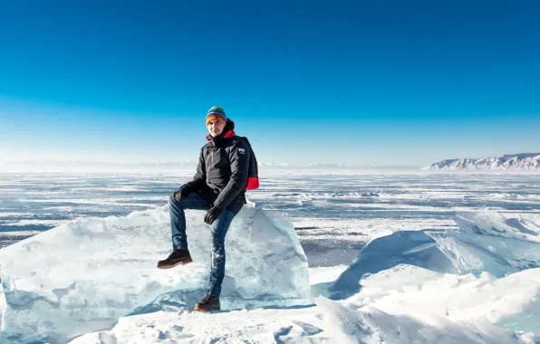 Ice, Nature, Baikal, adventure, journey, researcher, tourist, The sun