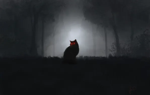 Picture Night, Cat, Trees, Cat, Art, Night, Cat, Animal