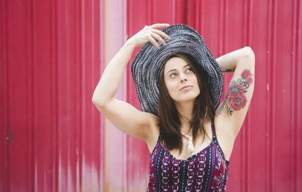 Picture girl, face, background, hair, hat, dress