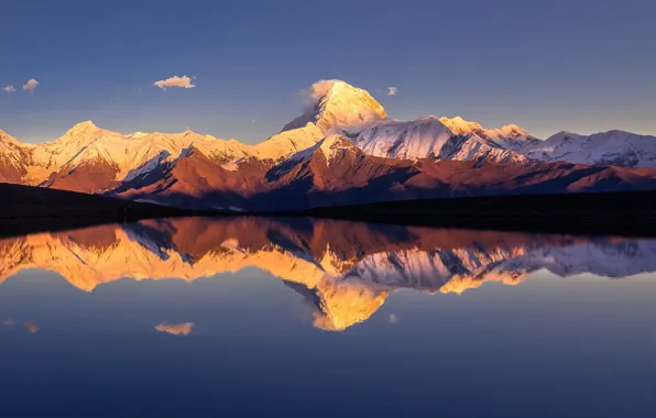 The sky, water, reflection, mountains, lake, The Himalayas