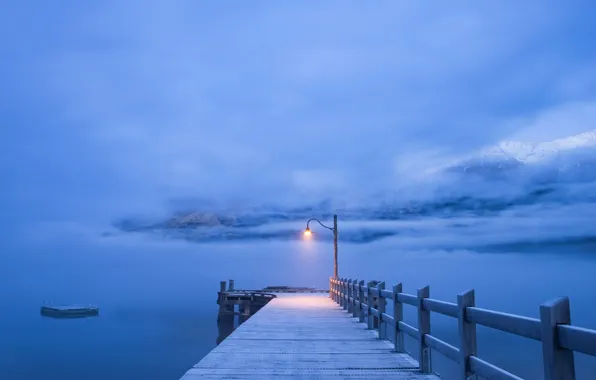 Clouds, pier, lights, pierce