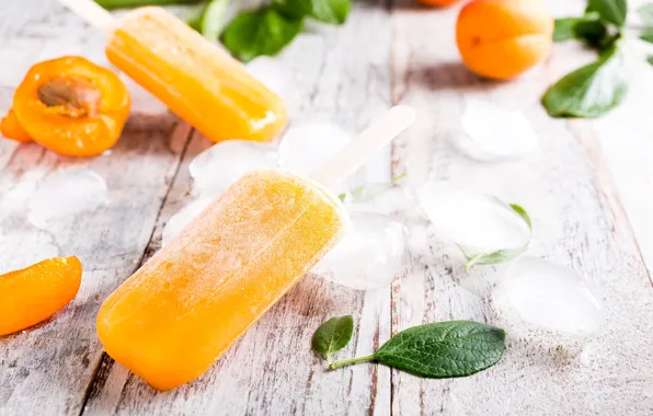 Ice, ice cream, apricots, sweets, ice cream, fruit