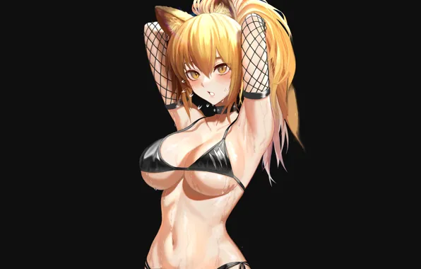 Girl, hot, sexy, boobs, nothing, anime, lion, blonde