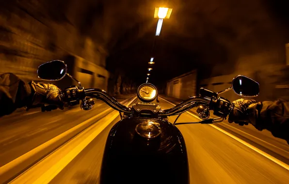 Picture night, the city, street, motorcycle
