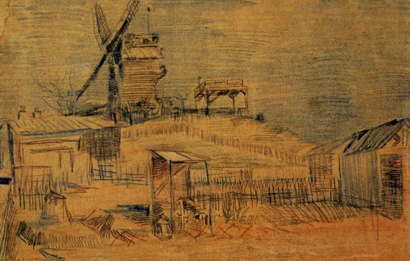 Picture Windmill, Vincent van Gogh, and the Blute-Fin, Gardens on Montmartre