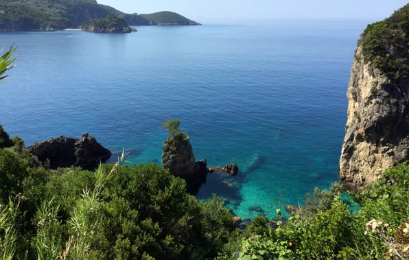 Picture sea, stones, rocks, coast, Greece, horizon, Corfu