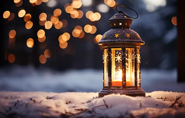 Picture winter, snow, decoration, New Year, Christmas, lantern, light, new year