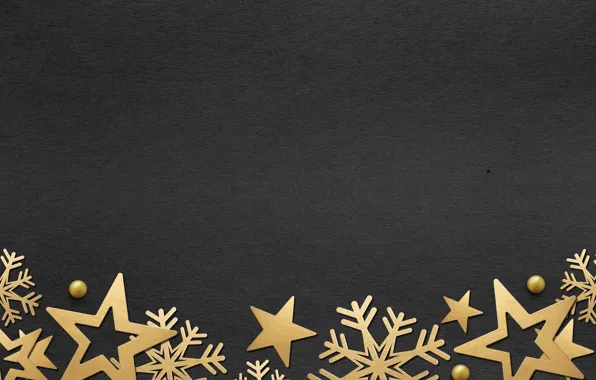 Picture winter, snowflakes, golden, black background, black, Christmas, winter, background