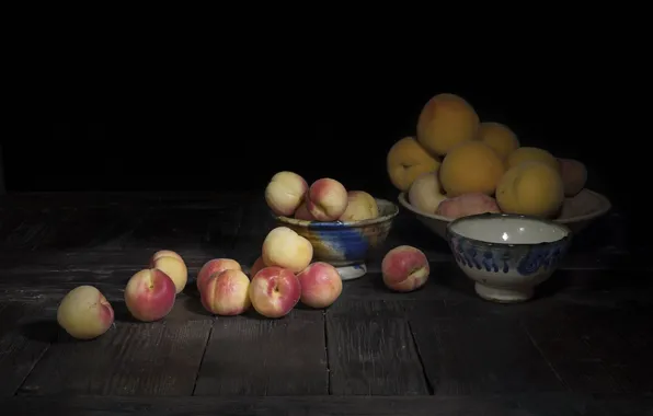 Fruit, apricots, bowls