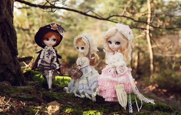 Picture nature, girls, toys, doll, trio