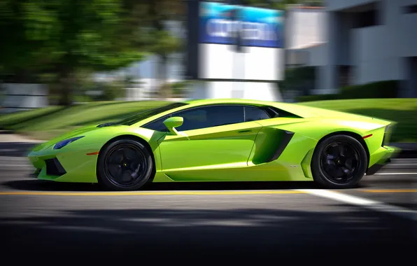 Green, movement, green, Lamborghini, side view, LP700-4, Aventador, Lamborghini