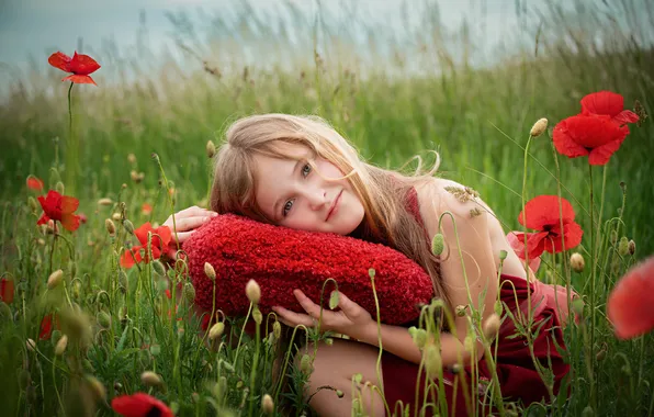 Greens, field, summer, grass, look, flowers, pose, Maki