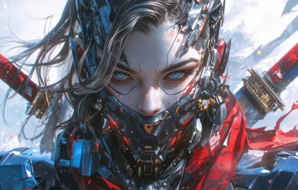 Girl, Warrior, Katana, Sci-Fi, Cyberpunk, AI Art, AI Generated