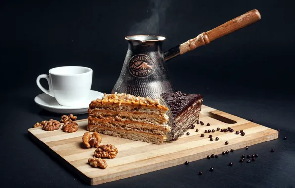 Coffee, Cup, cake, nuts, sweet, Turk