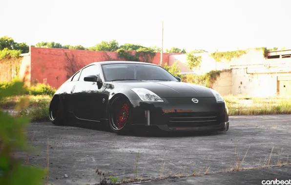 Picture car, black, tuning, stance, nissan 350Z