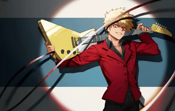 Guitar, anime, art, Boku no Hero Academy, My hero Academy, Bakuga Katsuki