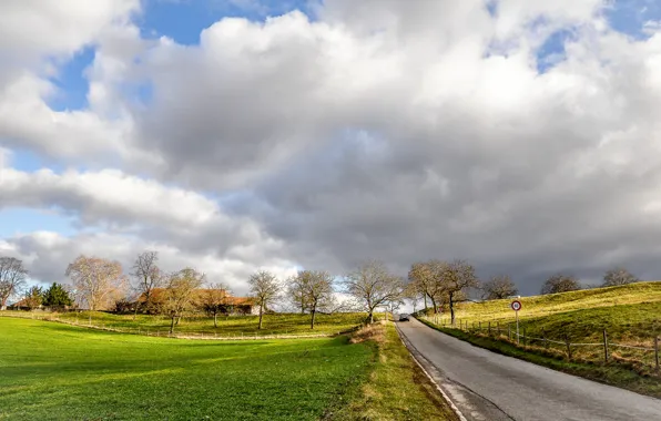 Picture field, autumn, clouds, village, track, field, Autumn, clouds