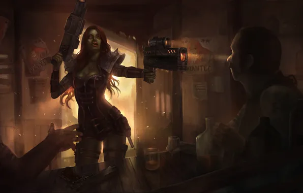 Woman, bar, red, Heroes of Newerth, Flinty Widowmaker