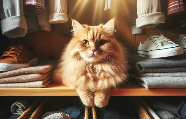 Cat, cat, look, the sun, rays, light, pose, clothing