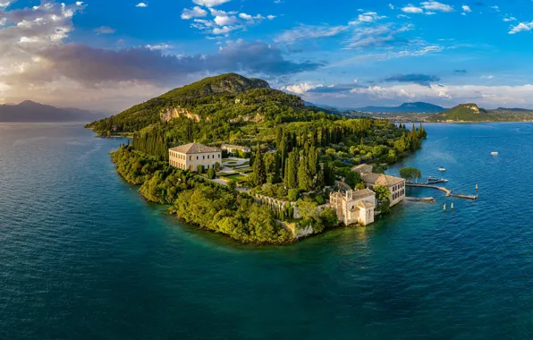 Landscape, nature, lake, building, home, Italy, Garda