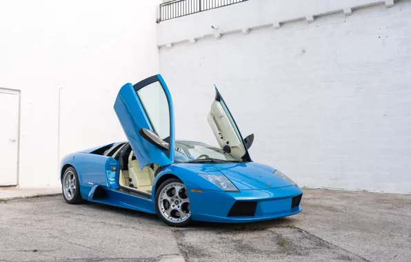 Blue, Lamborghini Murcielago, Supercar, Scissor doors