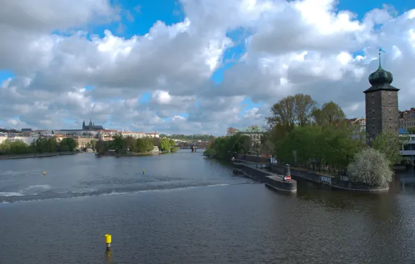 Bridge, the city, river, Czech Republic, river, bridge, town, Vltava