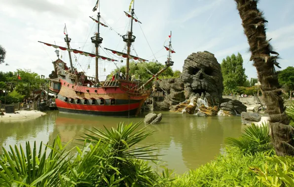Park, people, ship, skull