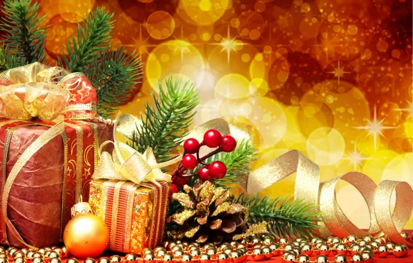 Decoration, gift, Shine, tape, New year, Christmas balls