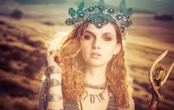 Picture look, girl, decoration, style, mood, hair, crown, red