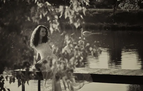 Lake, mood, black and white, the bridge, monochrome