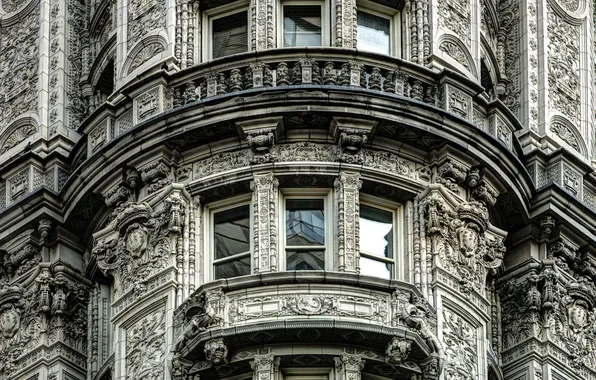 Picture house, New York, window, balcony, USA, architecture, Manhattan, cornice