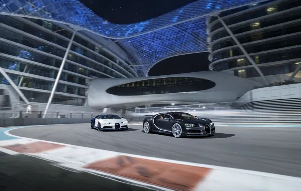Picture Bugatti, Black, White, Abu Dhabi, UAE, VAG, Yas Marina Circuit, Chiron