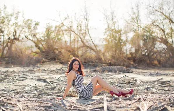 Girl, brunette, shoes, legs, sitting, Eva, posing, Eva