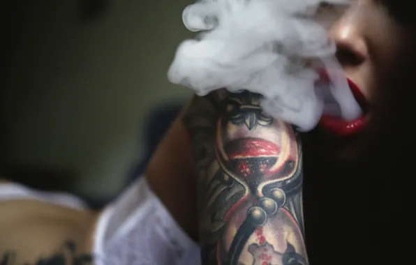 Picture girl, smoke, tattoo