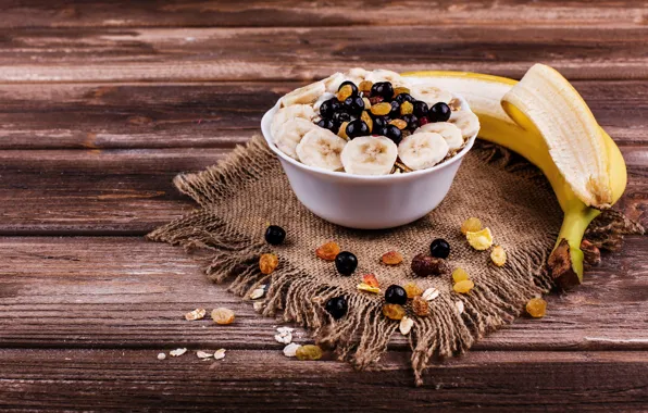 Berries, food, Breakfast, fruit, nuts, banana, wood, nuts