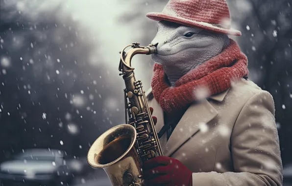 Winter, look, snow, nature, music, the game, snake, hat