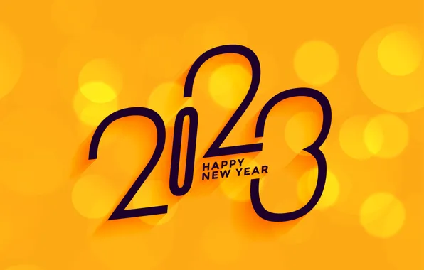 Circles, the inscription, figures, New year, yellow background, black, date, bokeh