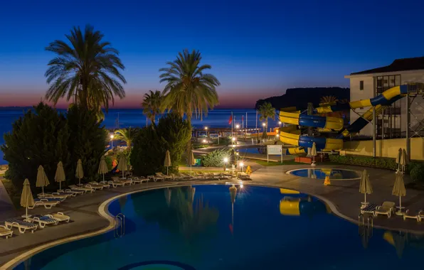 Picture lights, the evening, pool, Turkey, Antalya