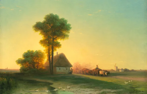 Landscape, picture, 1866, Ivan Aivazovsky, Evening on the Ukraine