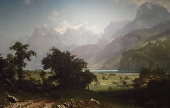 Landscape, mountains, picture, Albert Bierstadt, Lake Lucerne
