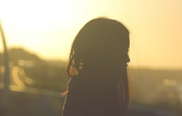 Girl, sunset, hair, profile, Asian
