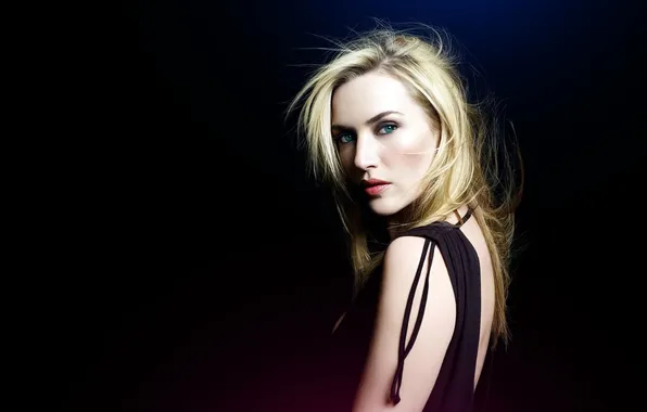Look, blonde, black background, Kate Winslet, Kate Winslet