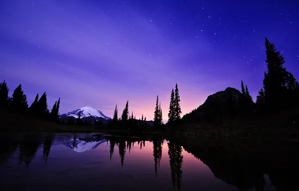 Picture the sky, stars, night, lake, mountain