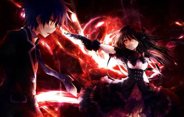 Girl, weapons, anime, art, guy, Date a Live